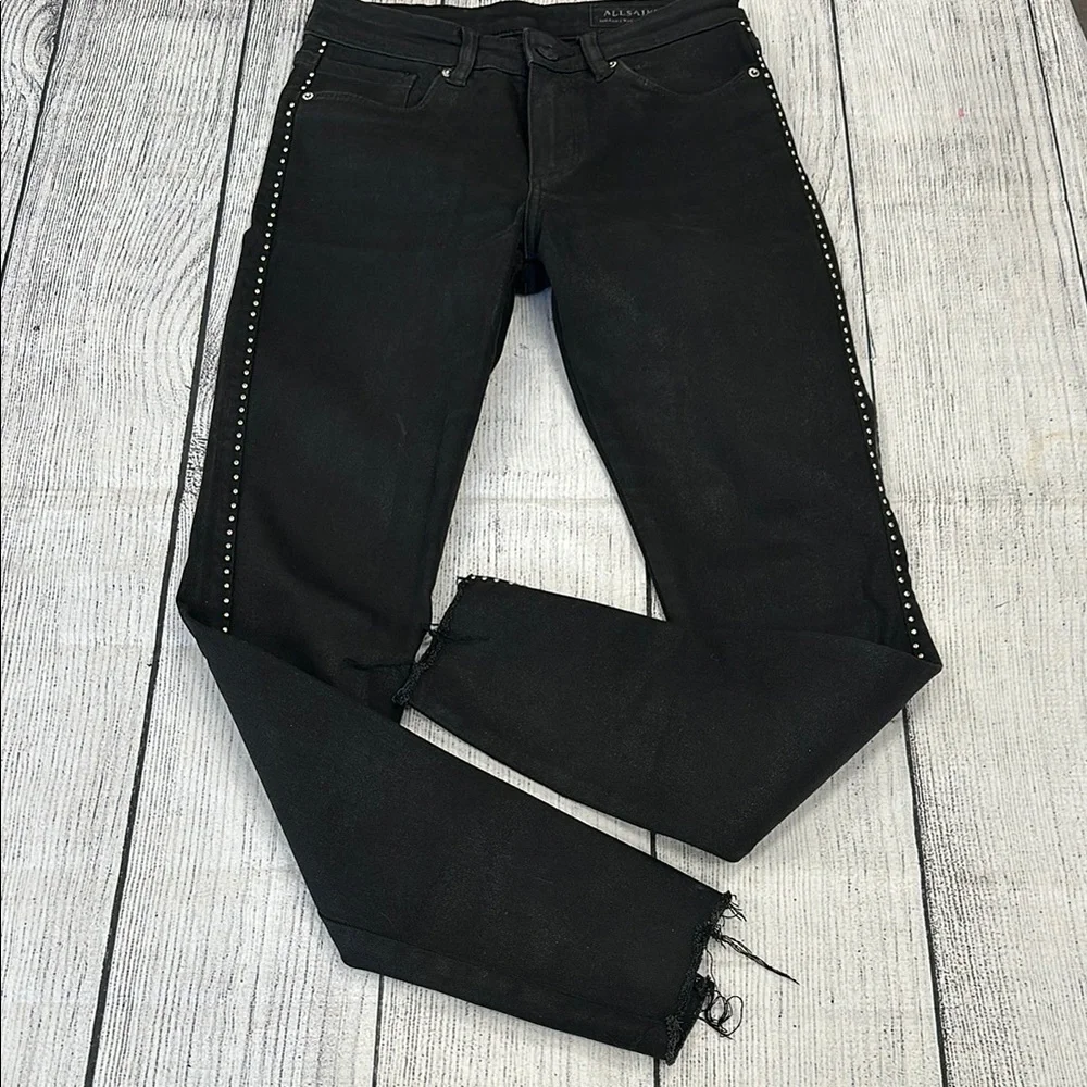 All Saints Sz 25 Miller Black Skinny Jeans w/Silver Studs - Picture 5 of 16